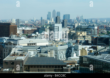 A view of Canary Wharf from the City of London Stock Photo