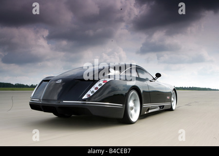 Car, Maybach Exelero Fulda, coupe/Coupe, model year 2005-, black, driving, diagonal from the back, rear view, test track, photog Stock Photo