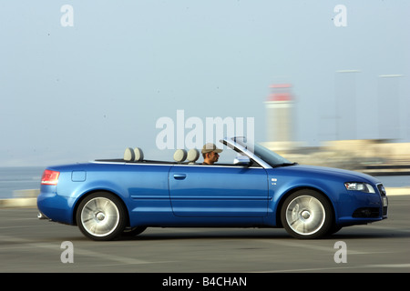 Audi S4 Convertible, blue, model year 2005-, driving, diagonal from the