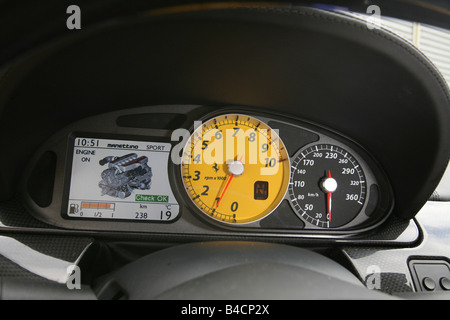 Ferrari 599 GTB, model year 2006-, red, Detailed view, Interior view, Cockpit, Tachometer, rotational-speed sensor, technique/ac Stock Photo