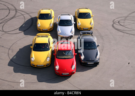 911st Porsche group picture, Porsche 911 Carrera, Porsche 911 Carrera S, Porsche 911 Carrera S Kit, Porsche 911 Turbo, Porsche 9 Stock Photo
