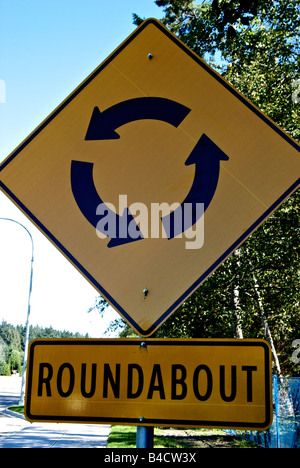 Reflective traffic control roundabout sign at the University of British ...