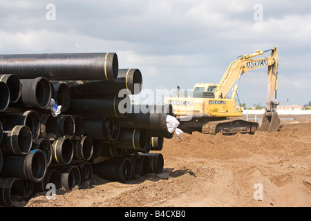 CONSTRUCTION,, PIPES,, WATER,, WATER, PIPES,, UNDERGROUND,, DRINKING,, DRINKING, WATER,, MANY,, PILED, UP,, PILE,, PILED,, ROUND Stock Photo