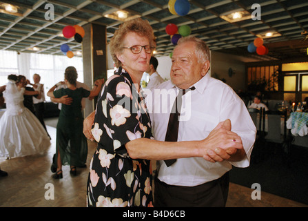 Elderly people dancing at a wedding party, Raciborz, Poland Stock Photo