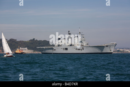HMS Illustrious(R06) pictured south of Plymouth Breakwater. Stock Photo