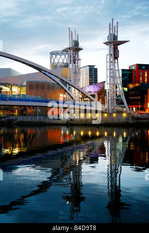 Aug 2008 - The millenium Bridge and Lowry at Salford Quays Manchester England UK Stock Photo