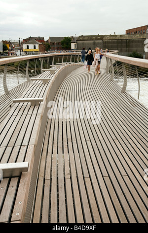 UK Yorkshire Castleford Grand Designs Big Town Plan people on new footbridge over River Aire Stock Photo