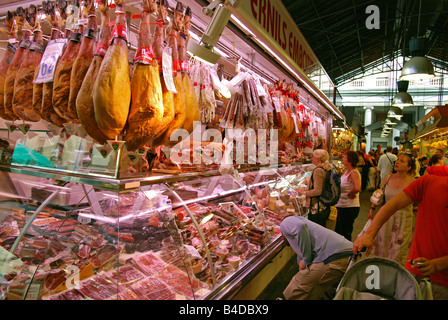 a meat stall on the la boqueria market in barcelona,spain Stock Photo