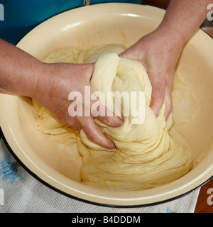 Woman kneading dough. Stock Photo