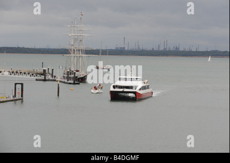 Red Funnel Ferry crossing the Solent, between Cowes, Isle of Wight and Southampton UK Stock Photo