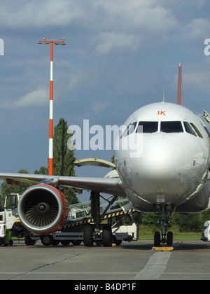 passenger luggage being transported at airport Stock Photo