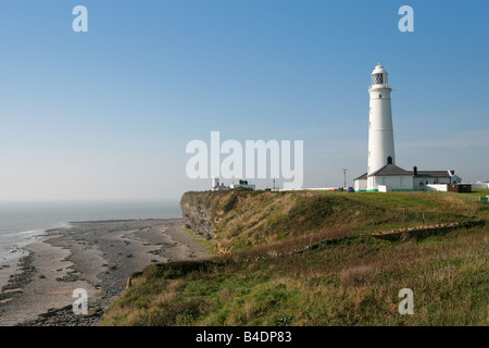 Nash Point Lighthouse Glamorgan Heritage Coastal path overlooking the Bristol Channel near Marcross Wales UK Stock Photo