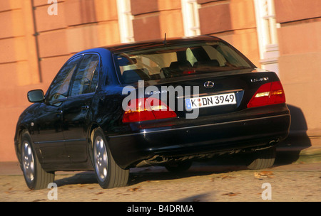 Car, Lexus LS 430, Limousine, Luxury approx.s, model year 2001-, black, City, driving, diagonal from the back, Rear view Stock Photo