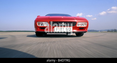 Car, Ferrari Testarossa, roadster, red, model year 1984-1991, 390 PS, Höchstgeschwindigkeit 290 km/h, coupe/Coupe, driving, Fron Stock Photo