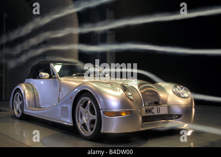 Car, Morgan Aero 8, Convertible, model year 2000, silver, Wind tunnel, diagonal from the front, frontal view, closed top Stock Photo