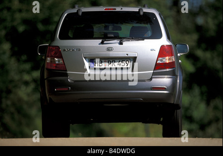 Car, Kia Sorento, cross country vehicle, model year 2002-, silver, standing, upholding, Rear view Stock Photo