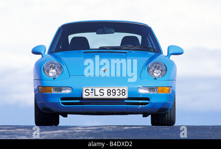 Car, Porsche 911 993 Carrera 2, roadster, model year 1993, coupe/Coupe, blue, standing, upholding, Front view Stock Photo