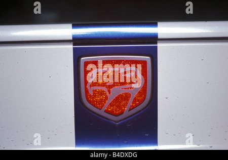 Car, Dodge, Chrysler Viper GTS, roadster, model year 1997, blue-white, coupe/Coupe, Detailed view, Logo Stock Photo