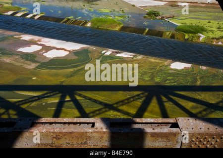 Trestle Bridge and train tracks over the Los Angeles River South Gate Los Angeles County California United States of America Stock Photo