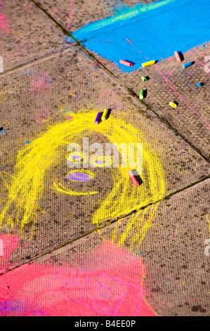 Child's  chalk drawing on pavement Stock Photo