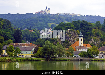 Maria Taferl Basilica above Danube River town of Marbach Stock Photo