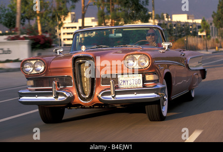 Car, Ford Edsel Pacer convertible, model year 1957, 1950s, fifties, vintage car,  convertible top, open, driving, diagonal front Stock Photo