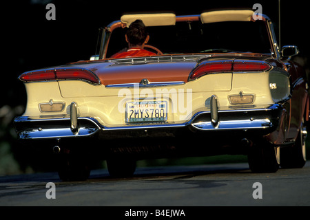 Car, Ford Edsel Pacer convertible, model year 1957, 1950s, fifties, vintage car,  convertible top, open, driving, diagonal back, Stock Photo
