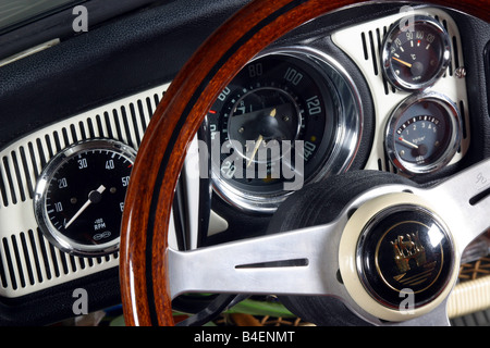 Car, VW, Volkswagen, beetle 1300, model year 1965-1973, white, vintage car, old car, 1960s, sixties, 1970s, seventies, detail, d Stock Photo