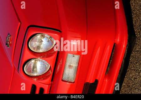 Car, Opel Manta B, model year 1983, red, Coupé, Coupe, old car, 1980s, eighties, detail, details, headlights, headlight, headlam Stock Photo