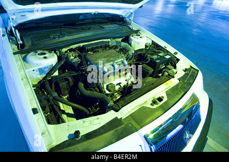 Car, Chrysler Lebaron convertible, model year 1986-1995, white, old car, 1980s, eighties, engine compartment, engine , technics, Stock Photo