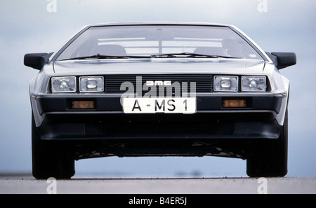 Car, DeLorean DMC 12, old car, 1980s, eighties,  silver, Coupé, Coupe, standing, front view, photographer: Hans Peter Seufert Stock Photo