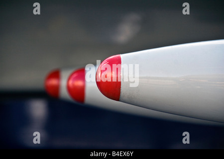 Closeup of three red tipped missiles on the wing of the new Typhoon jet fighter in Dundee,UK Stock Photo
