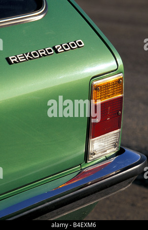 Car, Opel Rekord D 2000 Caravan, wagon, model year 1972-1977, old car,  green, detail, details, backlight, technics, technical, Stock Photo