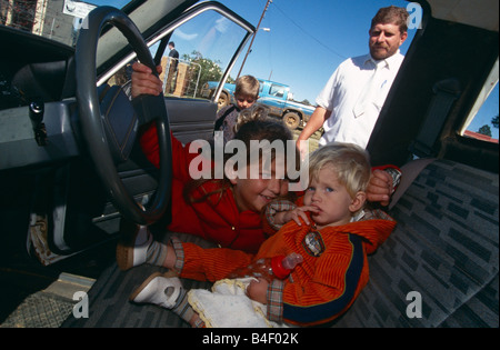Father and children going on road trip Stock Photo
