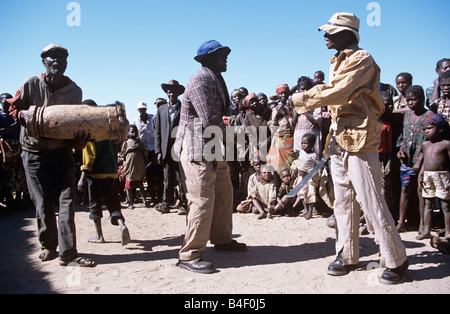 Landmine awareness at a displaced people's camp in war-ravaged Angola. Stock Photo