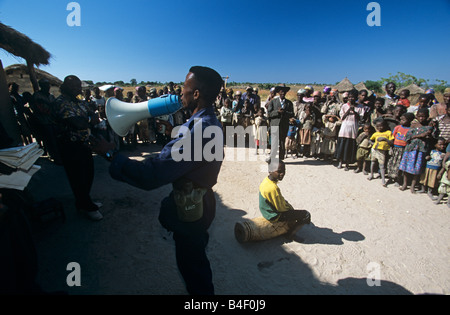 Landmine awareness at a camp for displaced people in Angola. Stock Photo