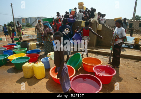 Water supply at a displaced people's camp in Angola. Stock Photo