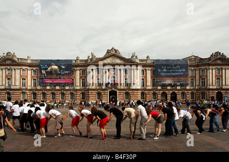 French students outside of the Toulouse Capitolium Stock Photo