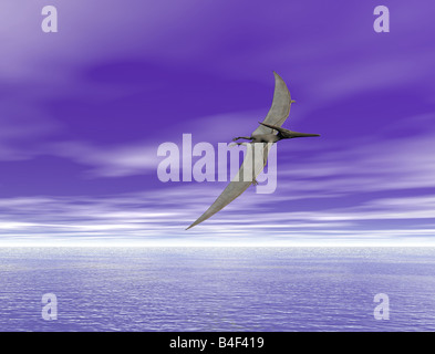 Pterodactyl or Pteranodon flying over the ocean Stock Photo