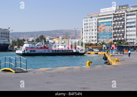 Hellenic Seaways Flying Dolphin Hydrofoil Fast Passenger Ferry Approaching Berth in Piraeus harbour Greek Mainland Greece Stock Photo