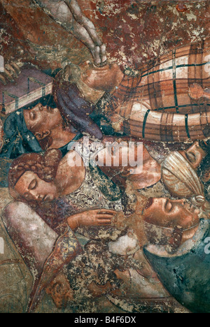 Pisa Italy Detail of The Triumph of Death 14th C frescoes on display in the Camposanto Stock Photo