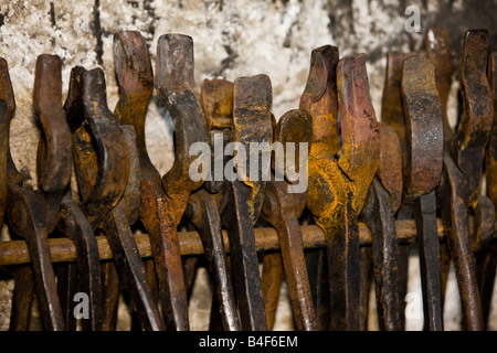 Tools on display in the Blacksmith Shop, Lower Fort Garry - a National Historic Site, Selkirk, Manitoba, Canada. Stock Photo