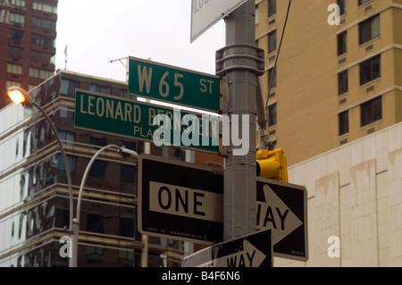 Leonard Bernstein Place West 65th Street between and Broadway and Amsterdam Avenue in New York Stock Photo