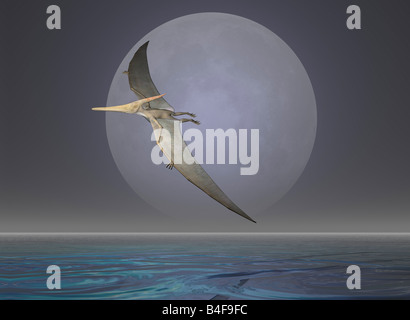 Pterodactyl or Pteranodon flying over the ocean Stock Photo