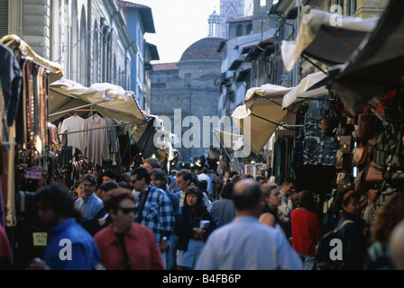 Shoppers in Mercato Centrale Outdoor market on the street in Florence Italy Stock Photo