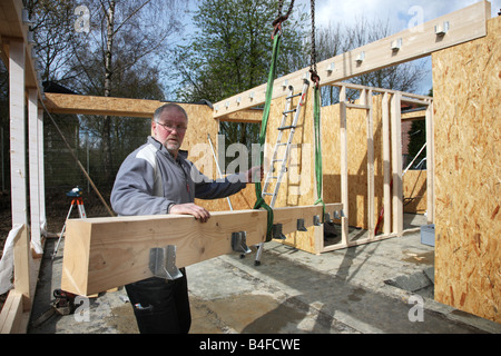 DEU Germany Recklinghausen Construction site of a wooden house Stock Photo