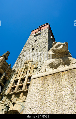 The granite tower of Suomen kansallismuseo the National Museum of Finland designed by Eliel Saarinen Helsinki Finland Stock Photo