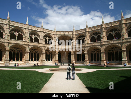 Two storey cloisters of Mosteiro dos Jeronimos Stock Photo