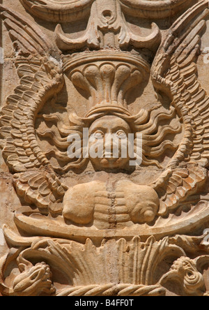 Sand stone Manueline motive at Two storey cloisters of Mosteiro dos Jeronimos Stock Photo