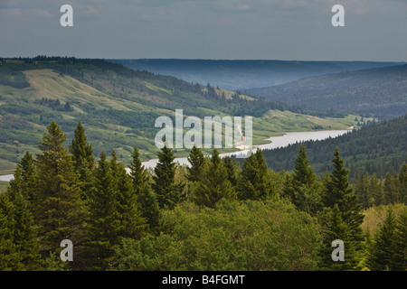 Overview of Cypress Hills Interprovincial Park and Reesor Lake seen from the Reesor Lake Viewpoint, Alberta, Canada. Stock Photo